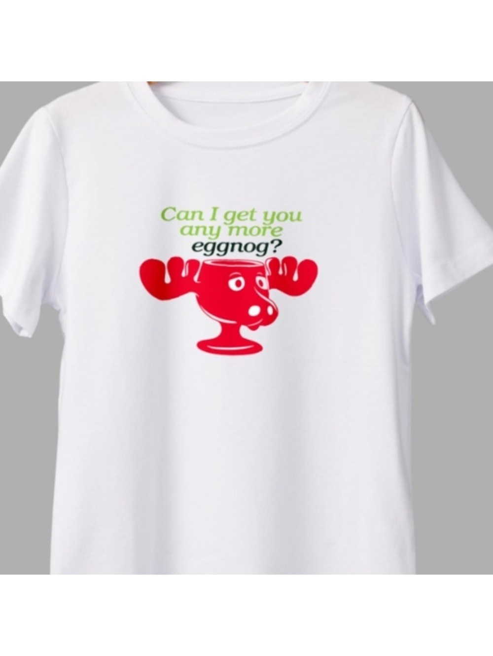 Handmade Women's Holiday Graphic T-Shirt - 'Can I Get You Any More Eggnog?' - Un